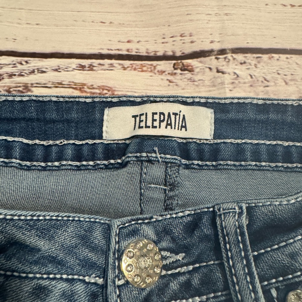 Telepatia Denim Jeans Light Wash Ankle Distressed Flair Womens 5/29 (Fits 27x28) - Picture 5 of 16